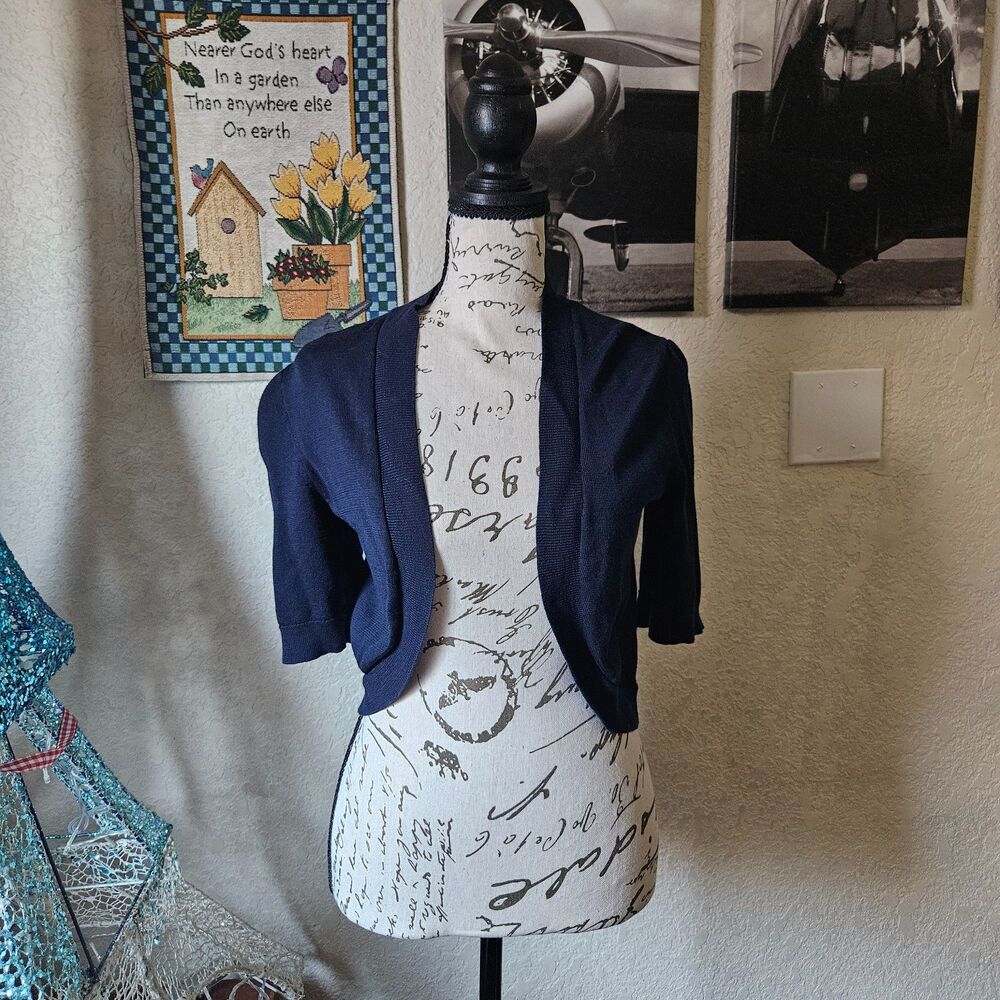LRL Navy Blue cropped open Bolero sweater SM | Elegant | Office Core